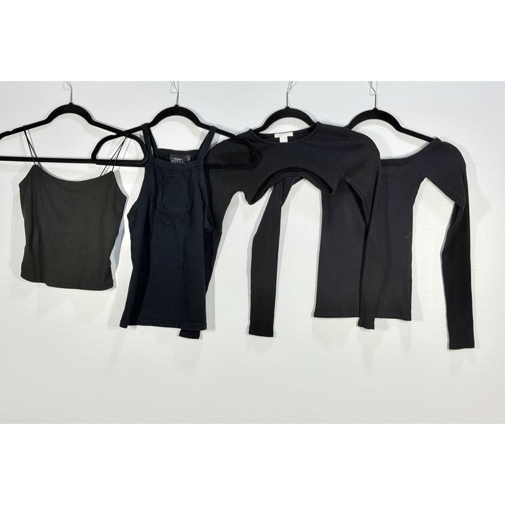 Women's XS Black Top Lot Y2K Alt Goth Crop Bandeau Tank Top Long Sleeve 4 Pcs